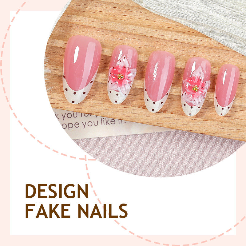 French Tip & Floral Press-On Nail Set (30 Pieces) – side angle
