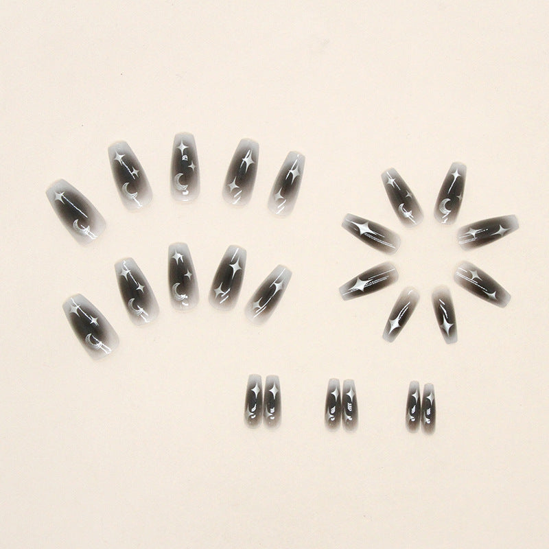 Silver Accent & Star Coffin & Ballerina Press-On Nails, Medium Ballerina – side angle