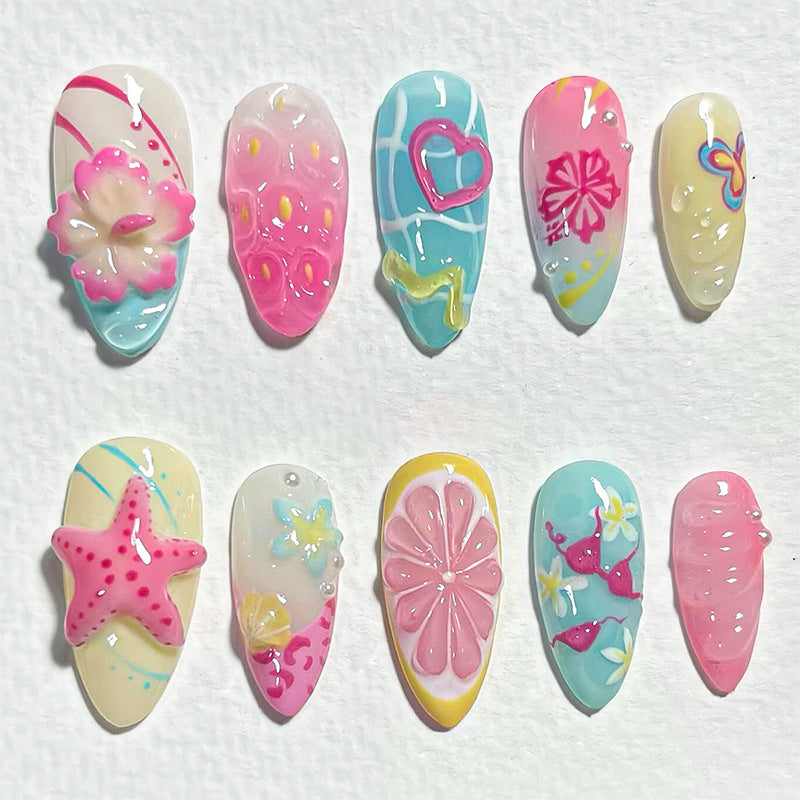 Shell & Floral Press-On Nail Set (30 Pieces) – front view