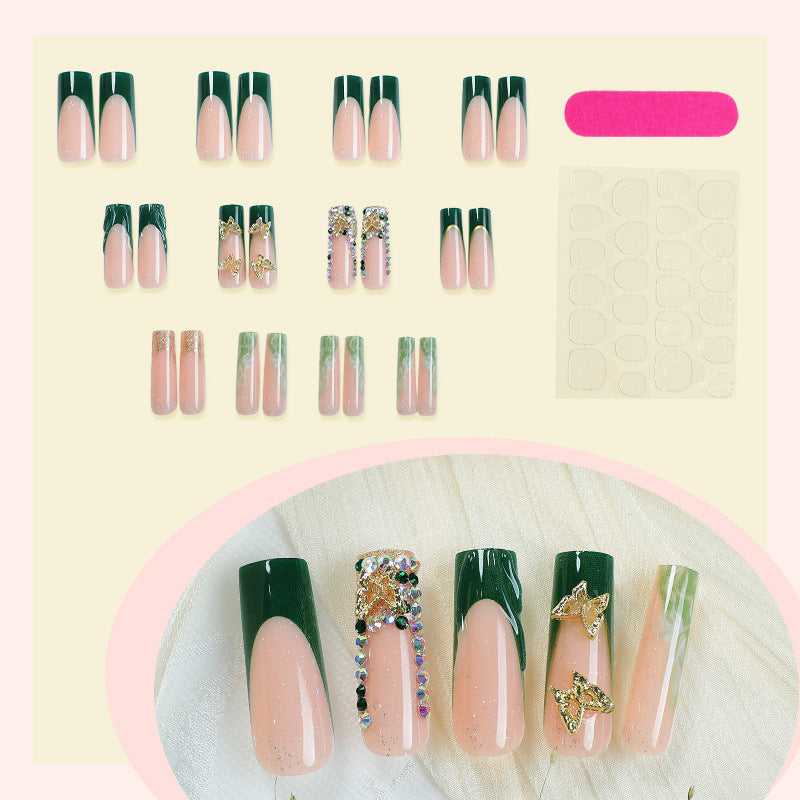 Glitter & Diamond Accent Press-On Nails, Long – side angle