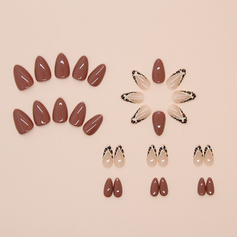 Solid Color & Leopard Print French Nails, 24 Pieces on hand