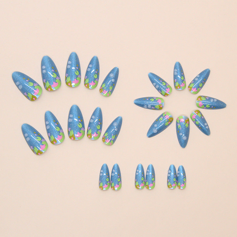 Long Almond Beaded Detail Press-On Nail Set (24 Pieces) on hand