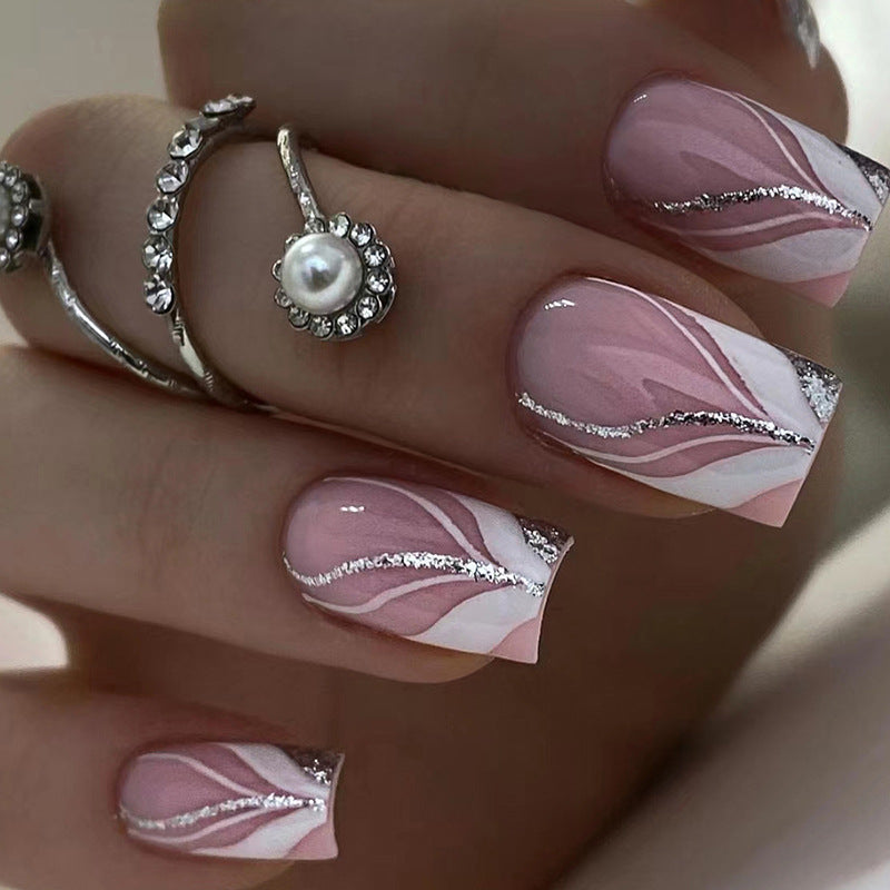 Silver Accent Press-On Nails, Square, 24-Piece Set – front view