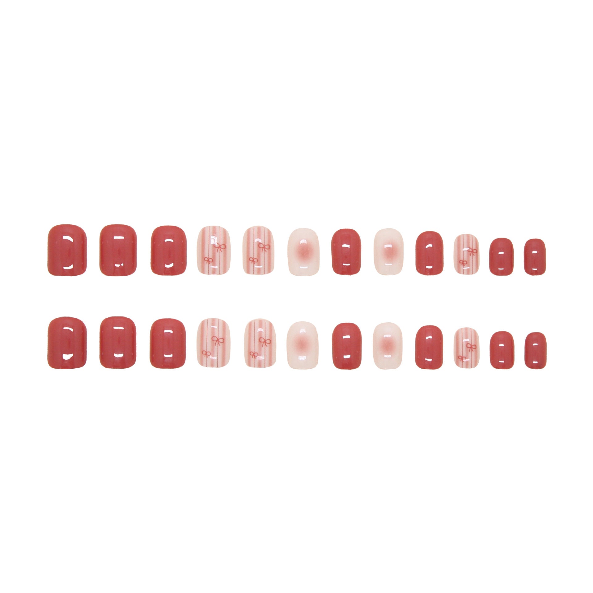 Bowknot Press-On Nails, Short – full set laid out