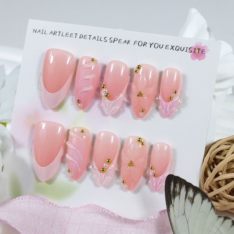 Embossed Texture & Wave Texture Press-On Nail Set (30 Pieces) – close-up detail