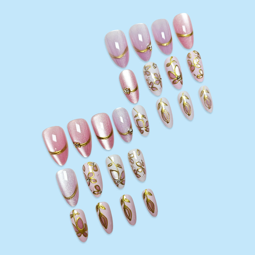 Gold-Plated & Cat Eye Press-On Nails – side angle