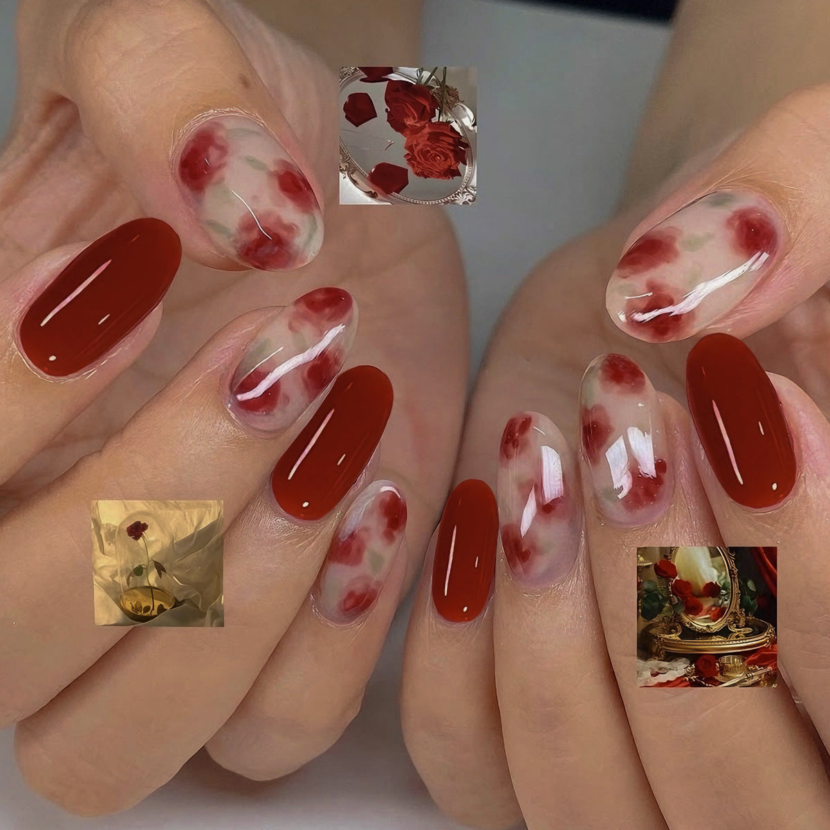 French Tip & Rose French Press-On Nails – front view