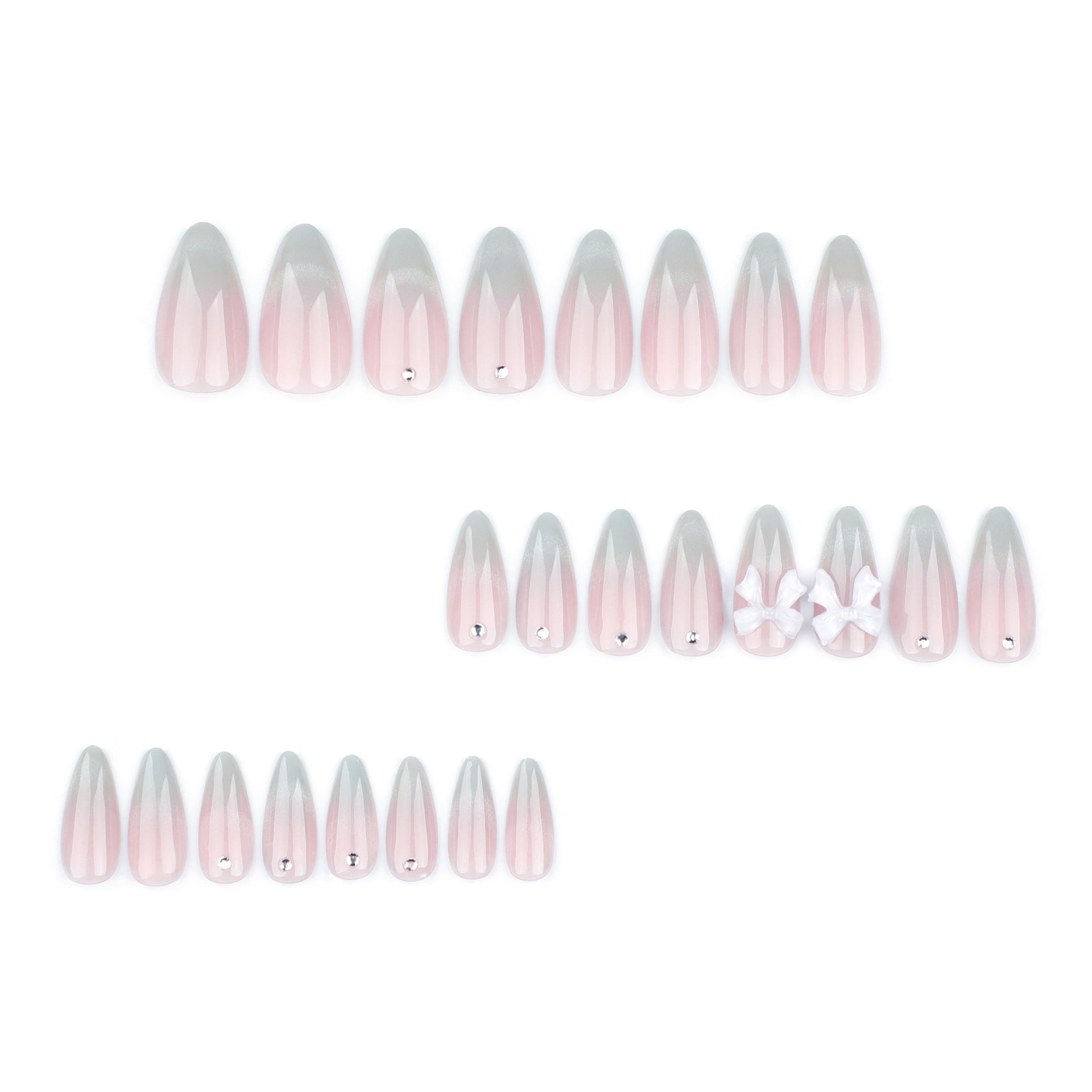 Bowknot & Cat Eye Nails, Medium Almond, 24 Pieces – close-up detail