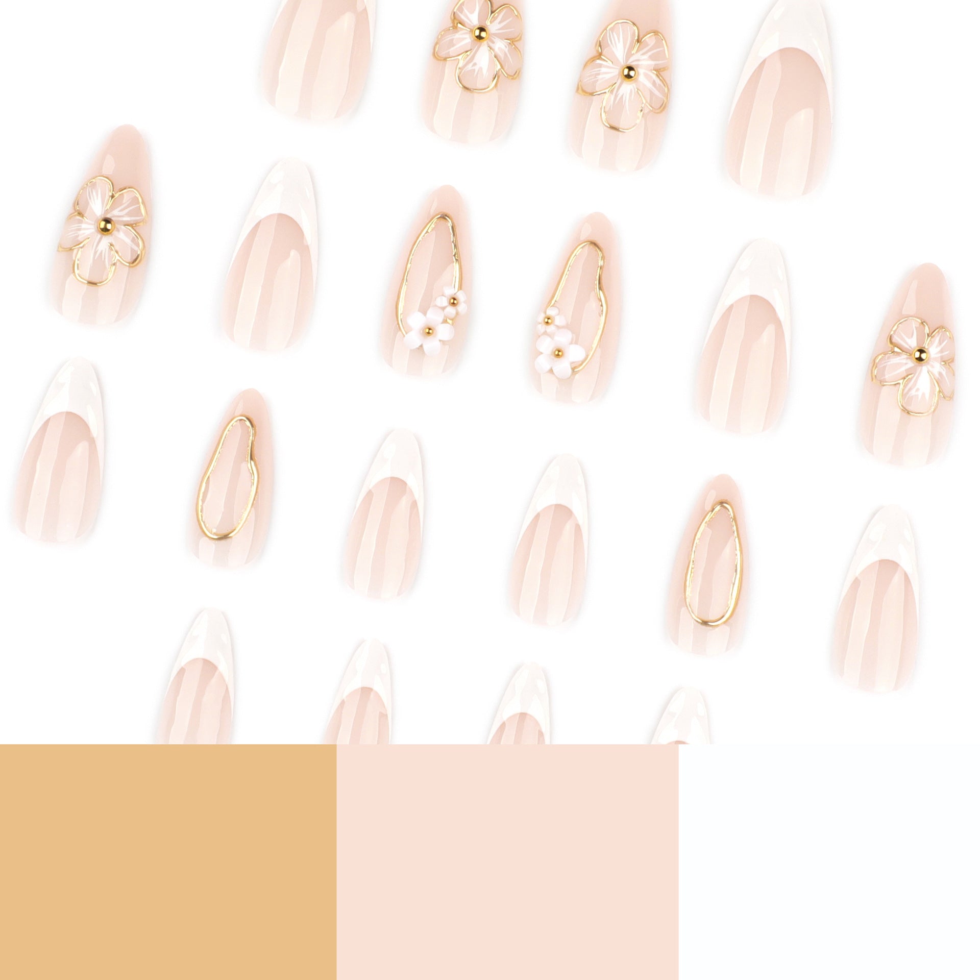 Short Almond Floral & French Tip Press-On Nail Set (24 Pieces) on hand