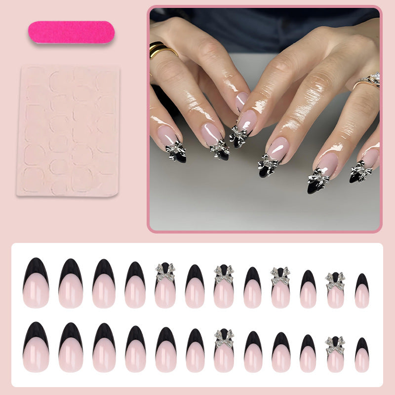French Tip Press-On Nails, Almond – side angle