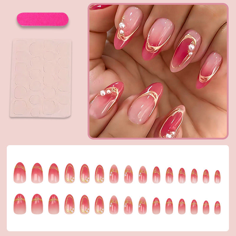 Almond Striped Press-On Nail Set (24 Pieces) – side angle