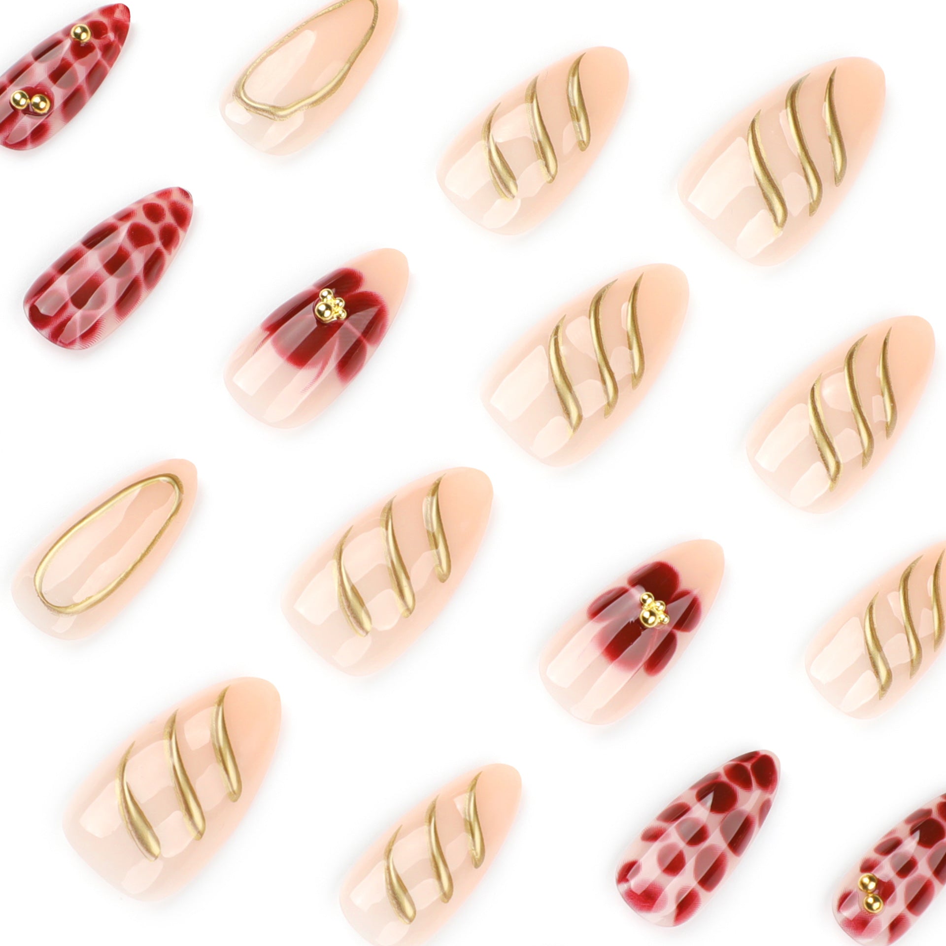 Floral & Glitter Nails, Short Almond, 24 Pieces – side angle