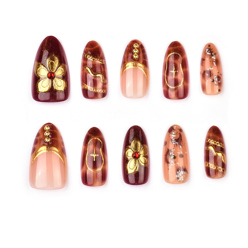 Gold-Plated & Diamond Accent French Press-On Nails – close-up detail