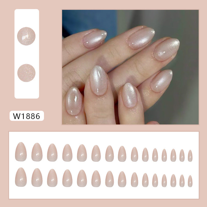 Glitter & Cat Eye Press-On Nails, Short Almond – close-up detail