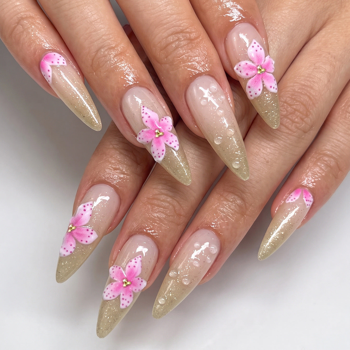 Ombre Gradient & Cherry Press-On Nails, Long, 24-Piece Set – front view
