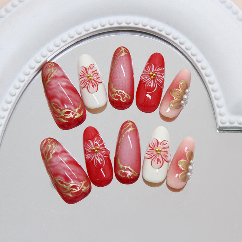 Gold-Plated & Ice-Clear Press-On Nails, Medium Almond, 30-Piece Set on hand