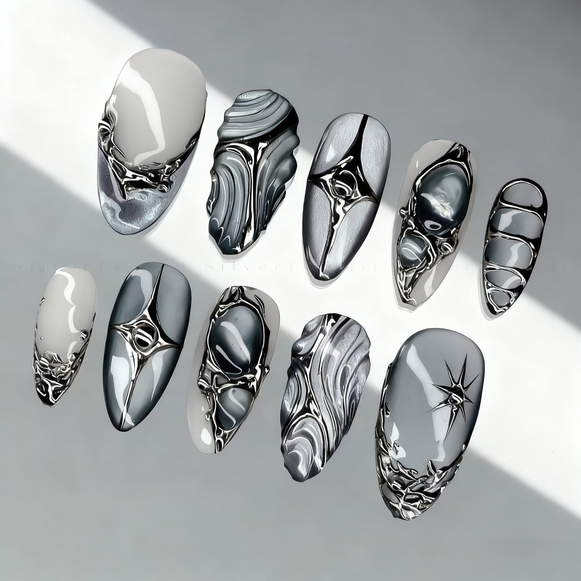 Embossed Texture & Star Press-On Nails – front view