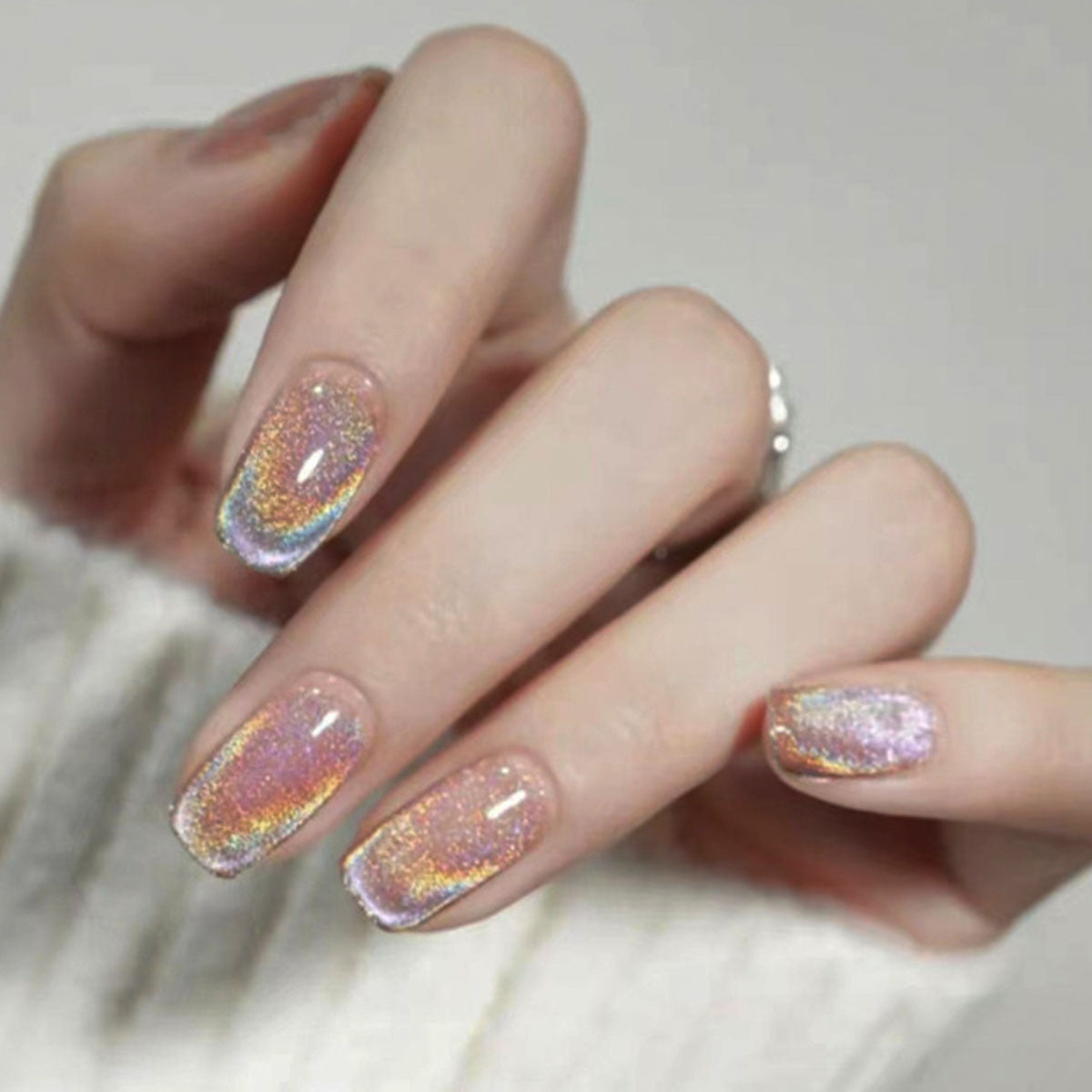 Rainbow & Cat Eye Press-On Nails, Short Square – front view