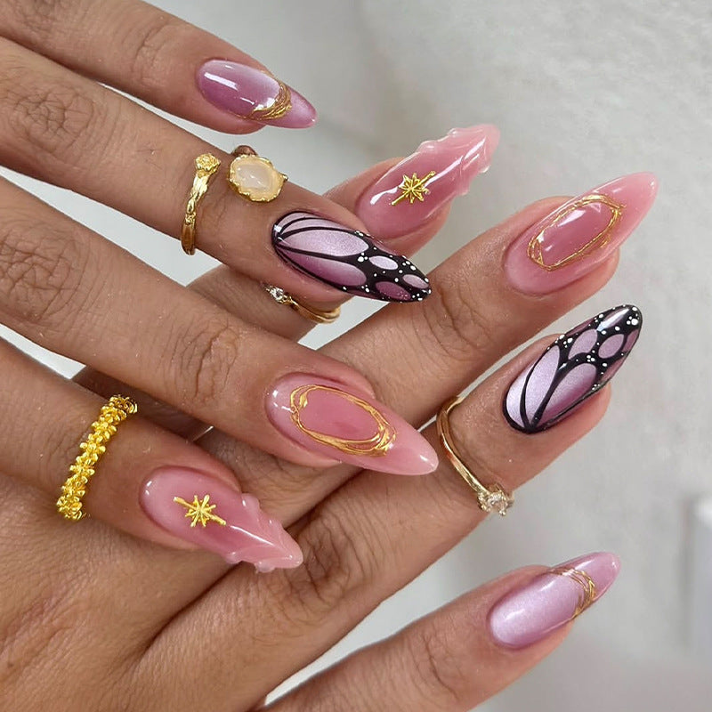 Gold-Plated & Cat Eye Press-On Nails, 24-Piece Set – front view