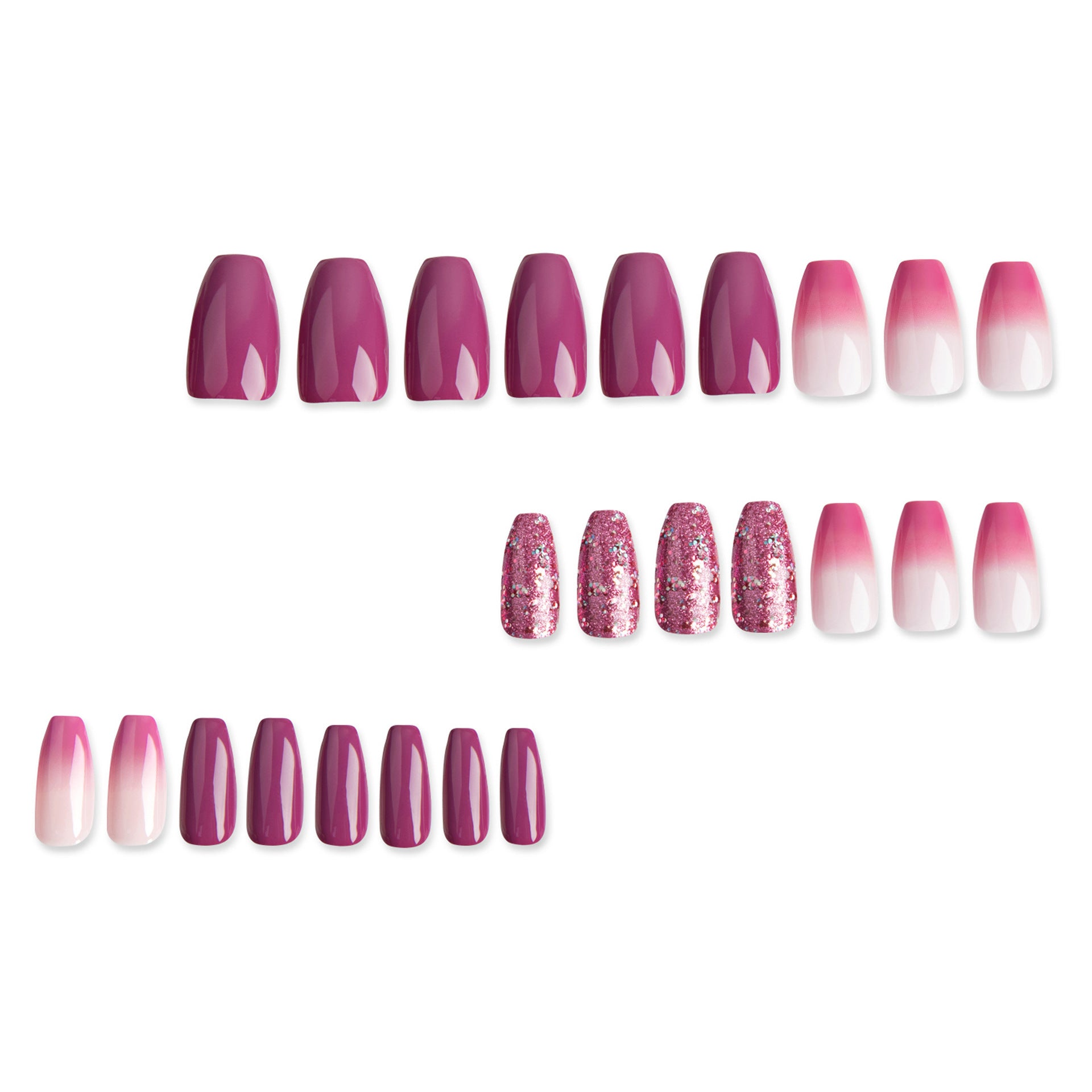 Short Ballerina Ombre Gradient & Glitter Press-On Nail Set (24 Pieces) – close-up detail