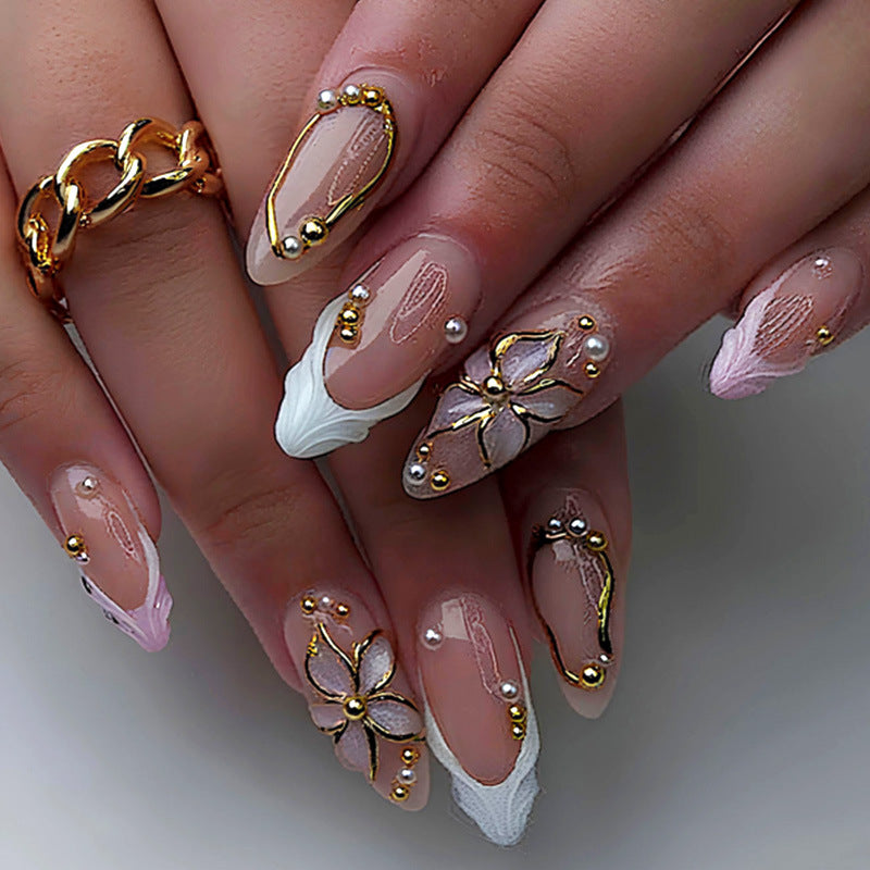 Floral French Press-On Nails – front view