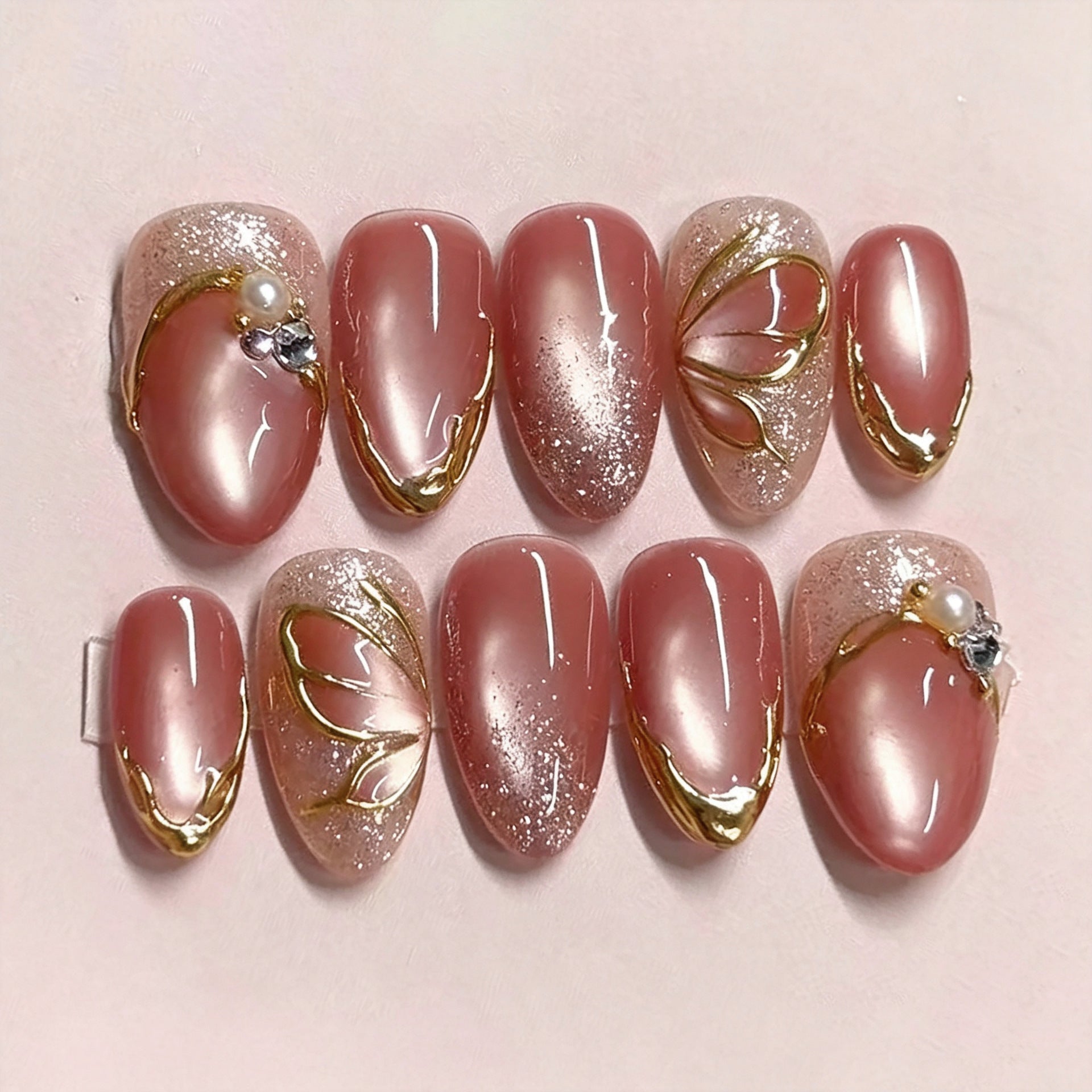 Cat Eye & Butterfly French Nails, Short Almond, 30 Pieces – front view