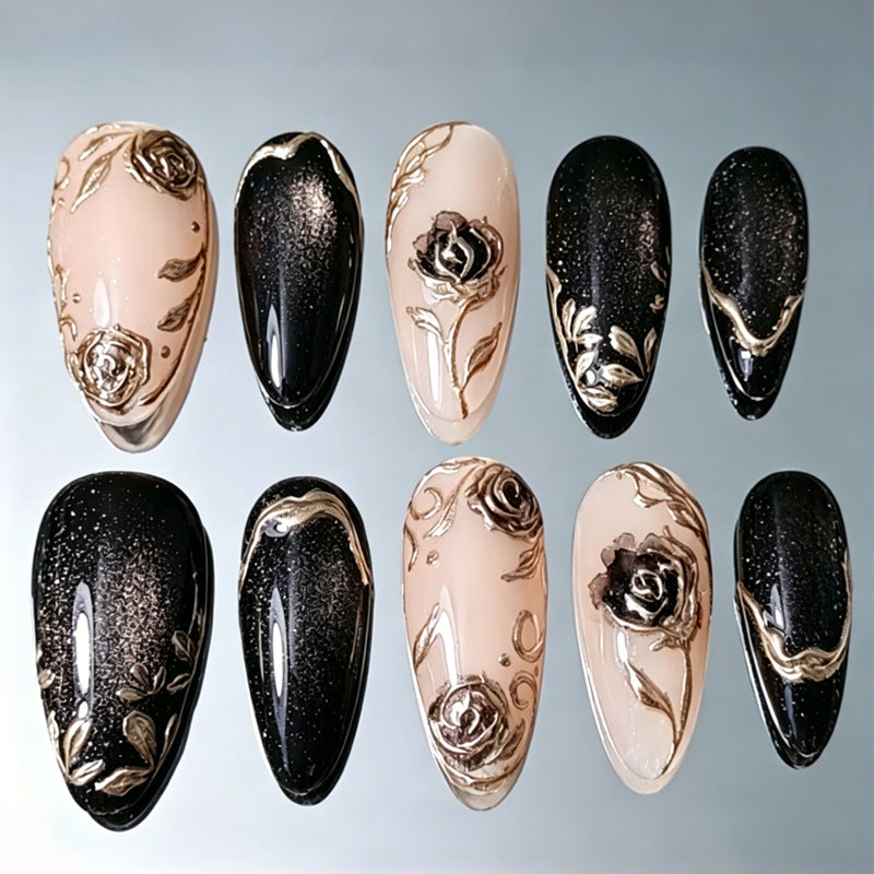 Rose & Cat Eye Press-On Nails – front view