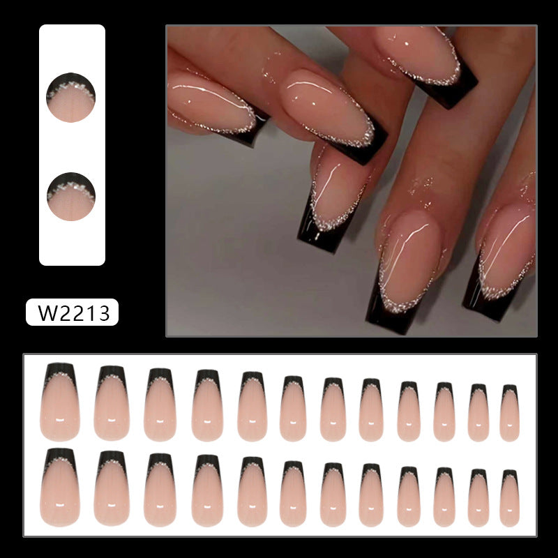 Glitter & French Tip Press-On Nails, Medium Ballerina, 24-Piece Set – close-up detail