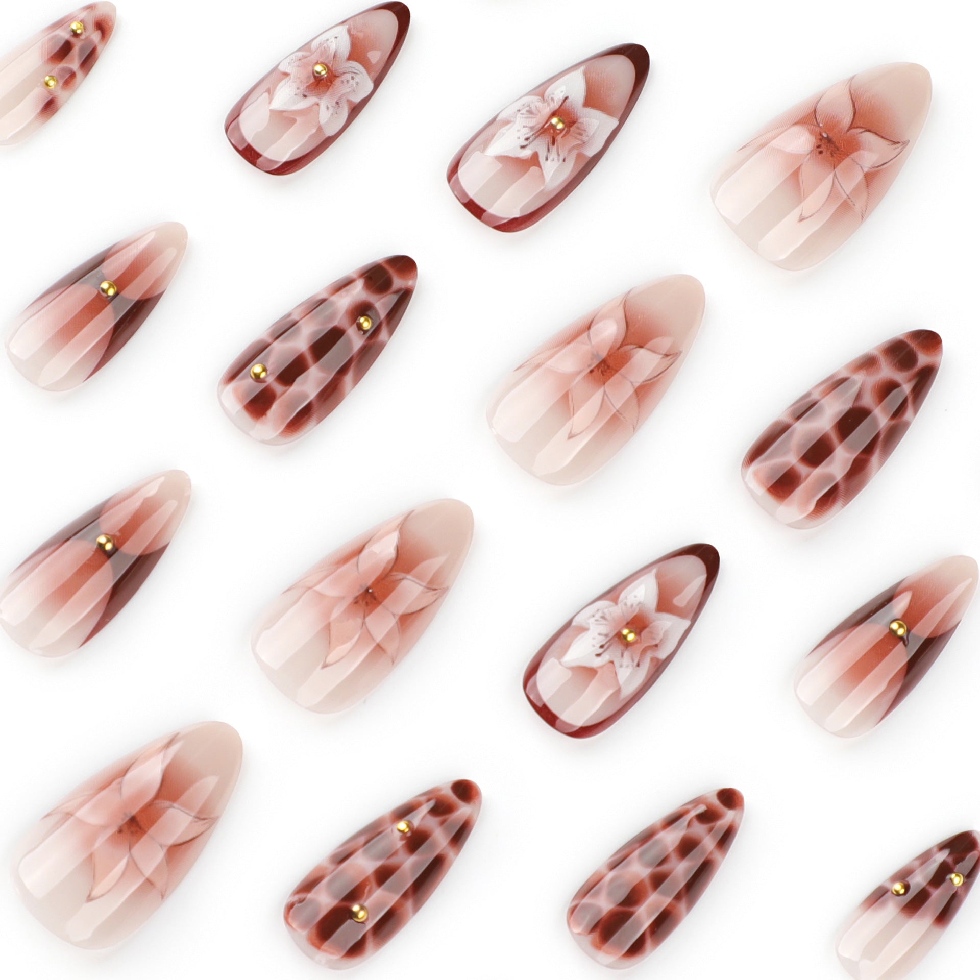 French Tip & Floral French Press-On Nails, Short Almond – side angle