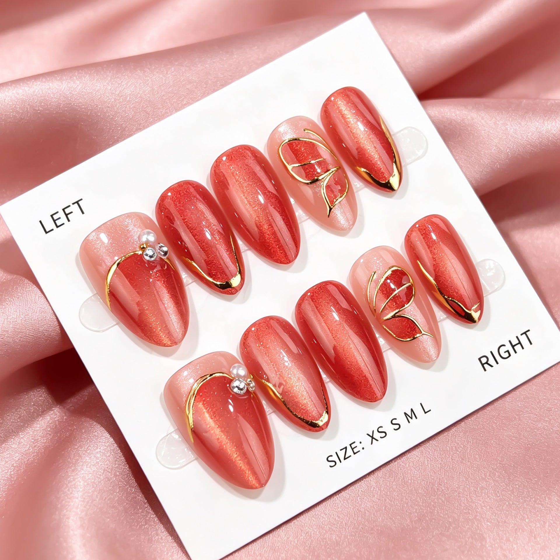 Cat Eye & Butterfly French Nails, Short Almond, 30 Pieces – close-up detail