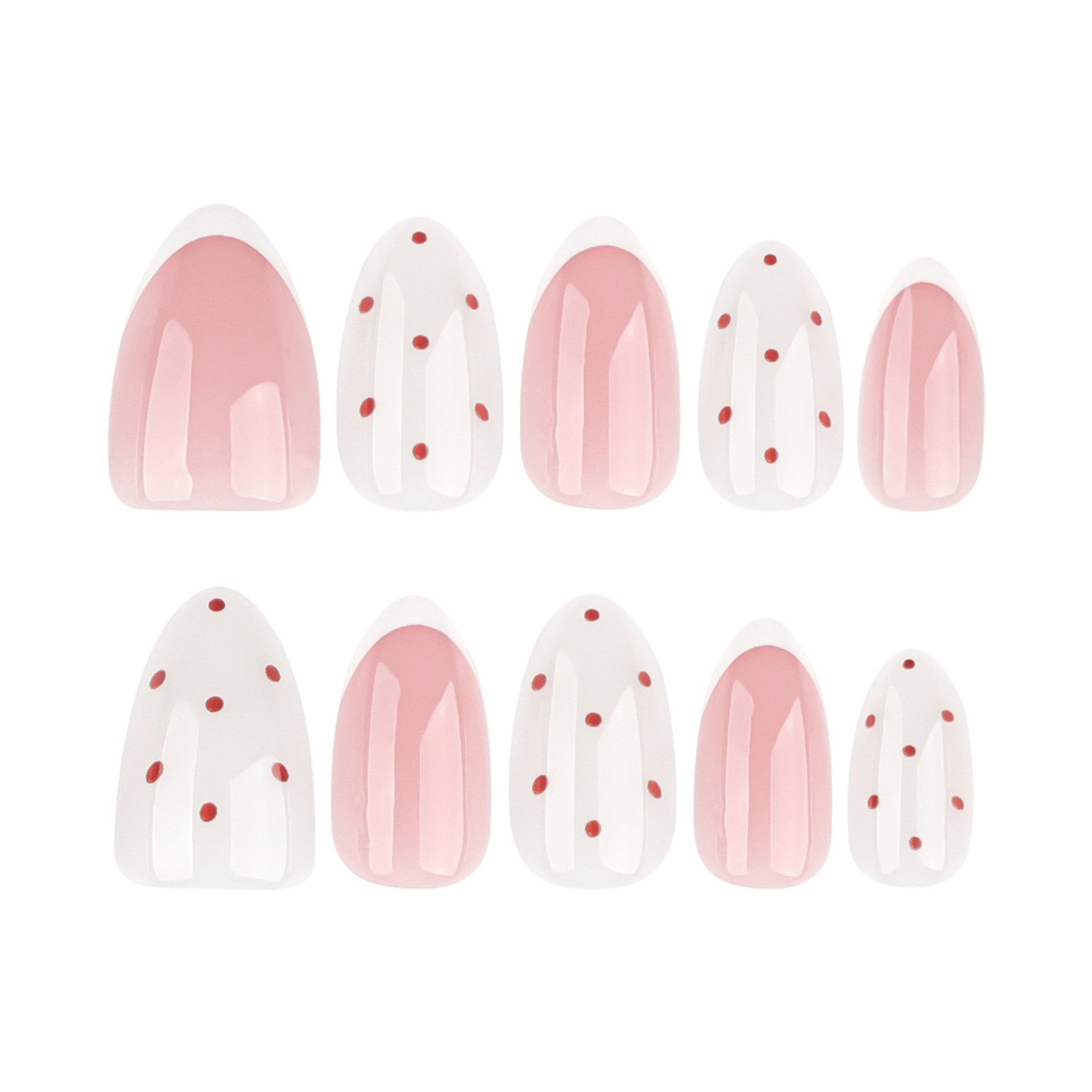 Polka Dot & French Tip Press-On Nails – full set laid out
