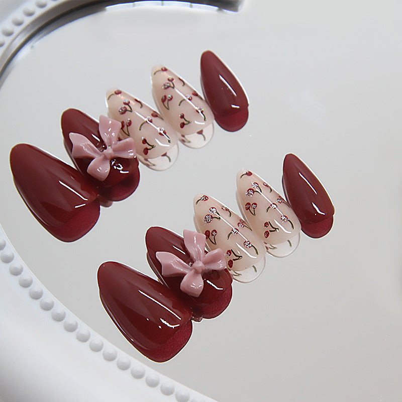 Solid Color & Bowknot Gel Press-On Nails, 30 Pieces – side angle