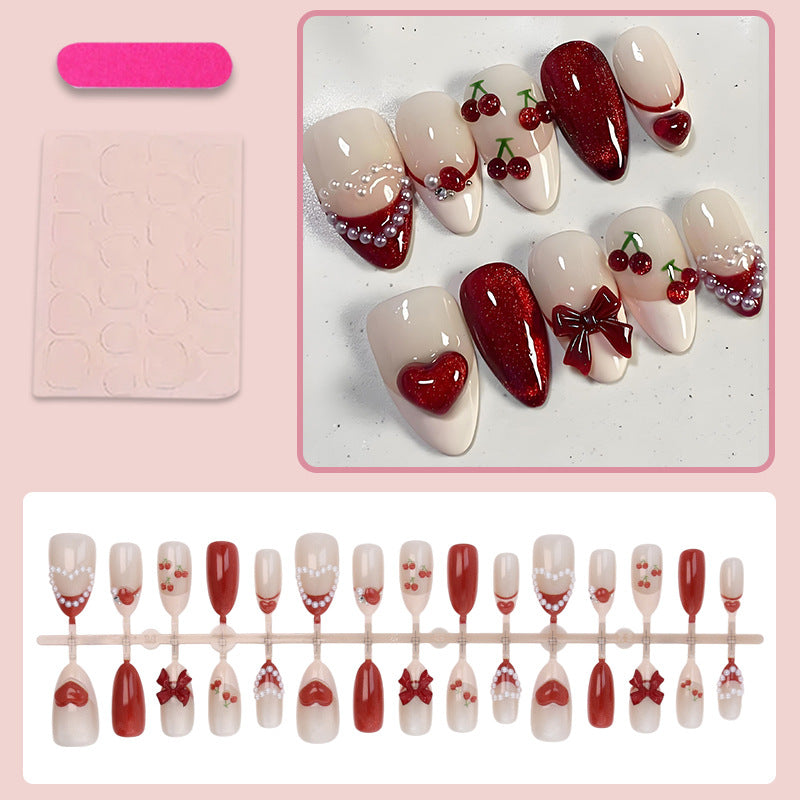 French Tip & Bowknot Press-On Nails, 30-Piece Set – close-up detail