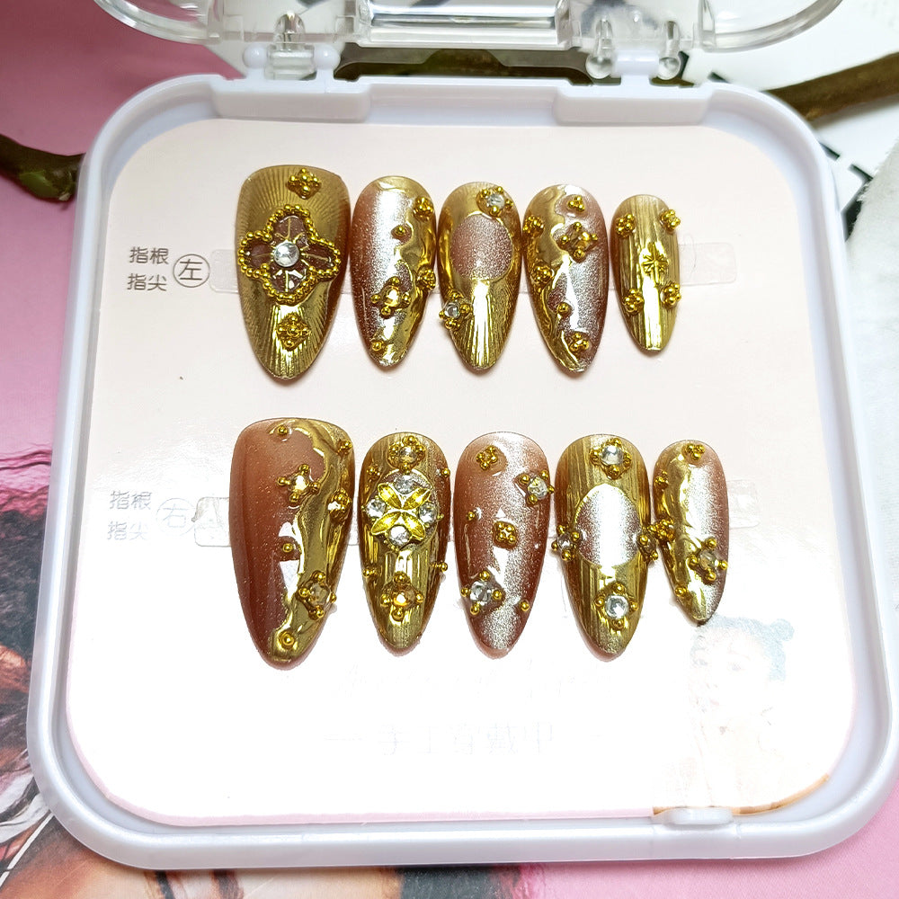 Gold-Plated & Diamond Accent Glitter Nails, 10 Pieces – side angle