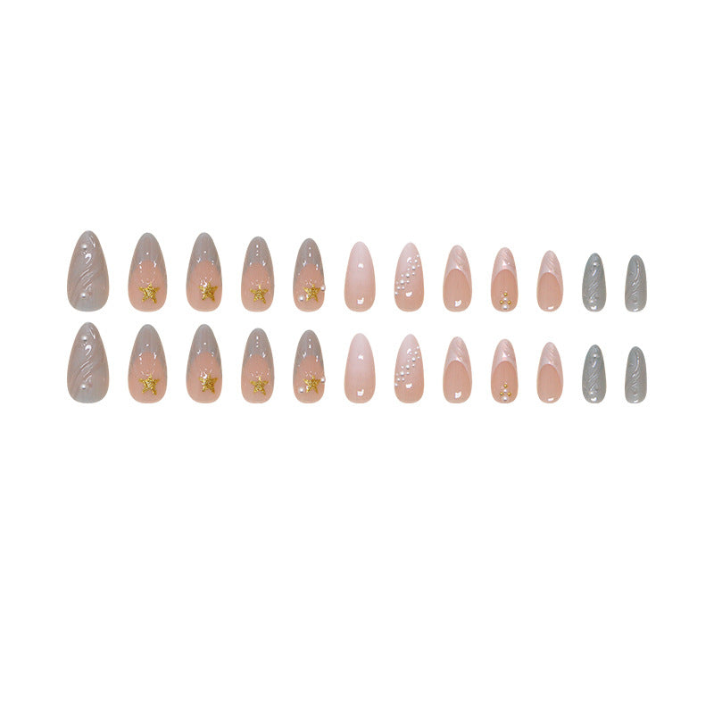 Mermaid Shell & Star Glitter Press-On Nails, Ice-Clear Finish – full set laid out