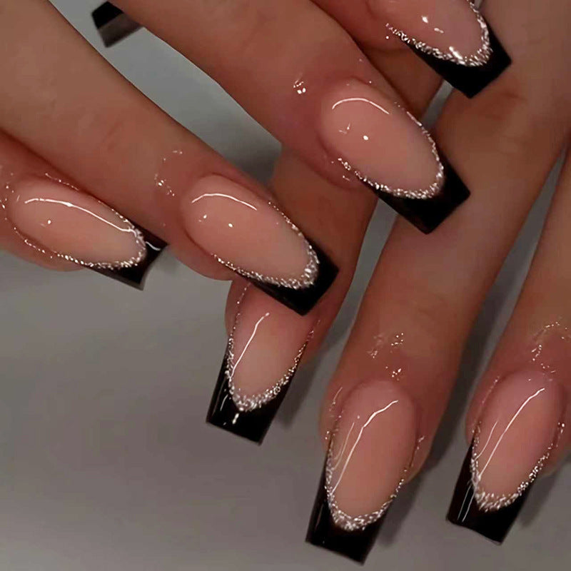 Glitter & French Tip Press-On Nails, Medium Ballerina, 24-Piece Set – front view