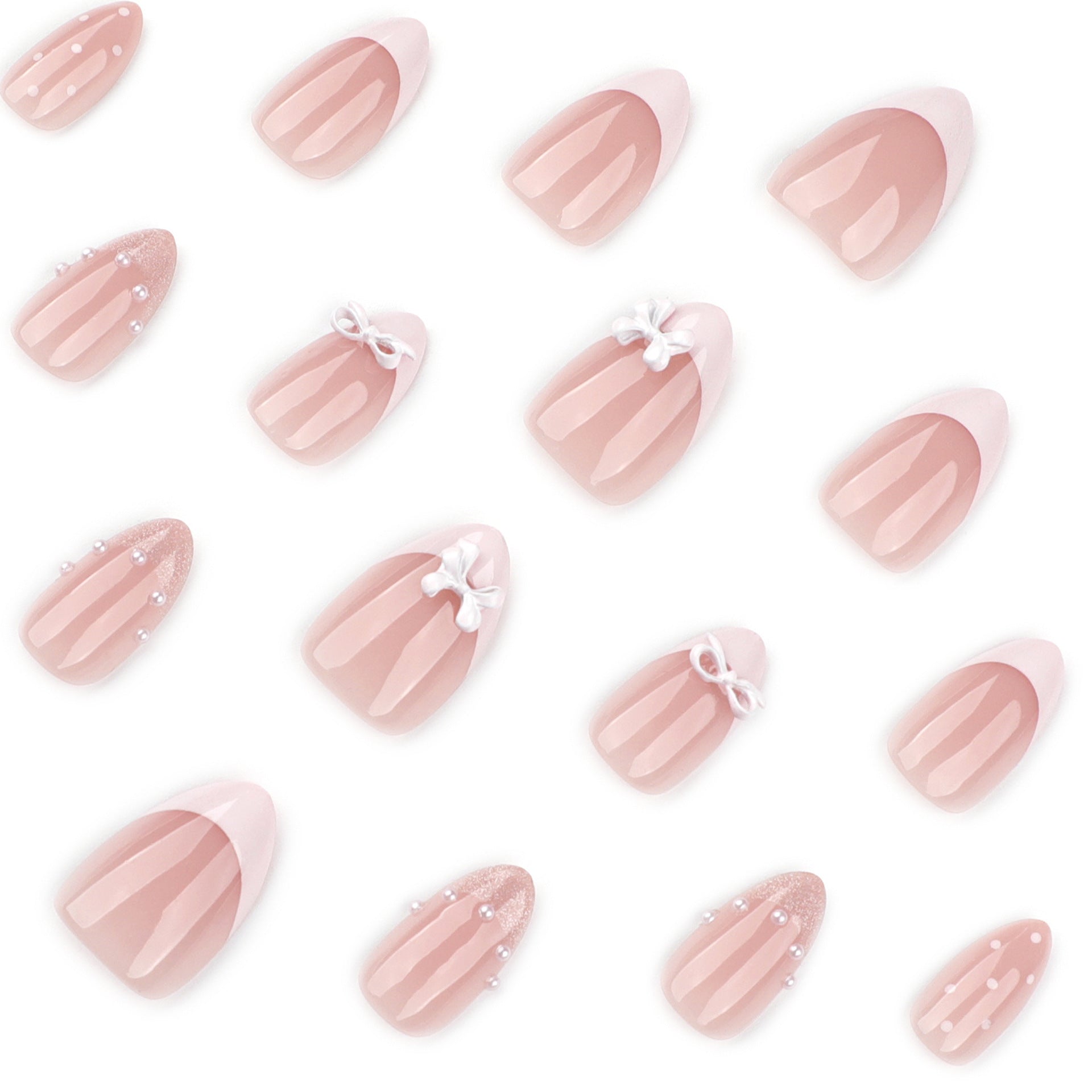 French Tip & Cat Eye Press-On Nails, Short Almond – side angle