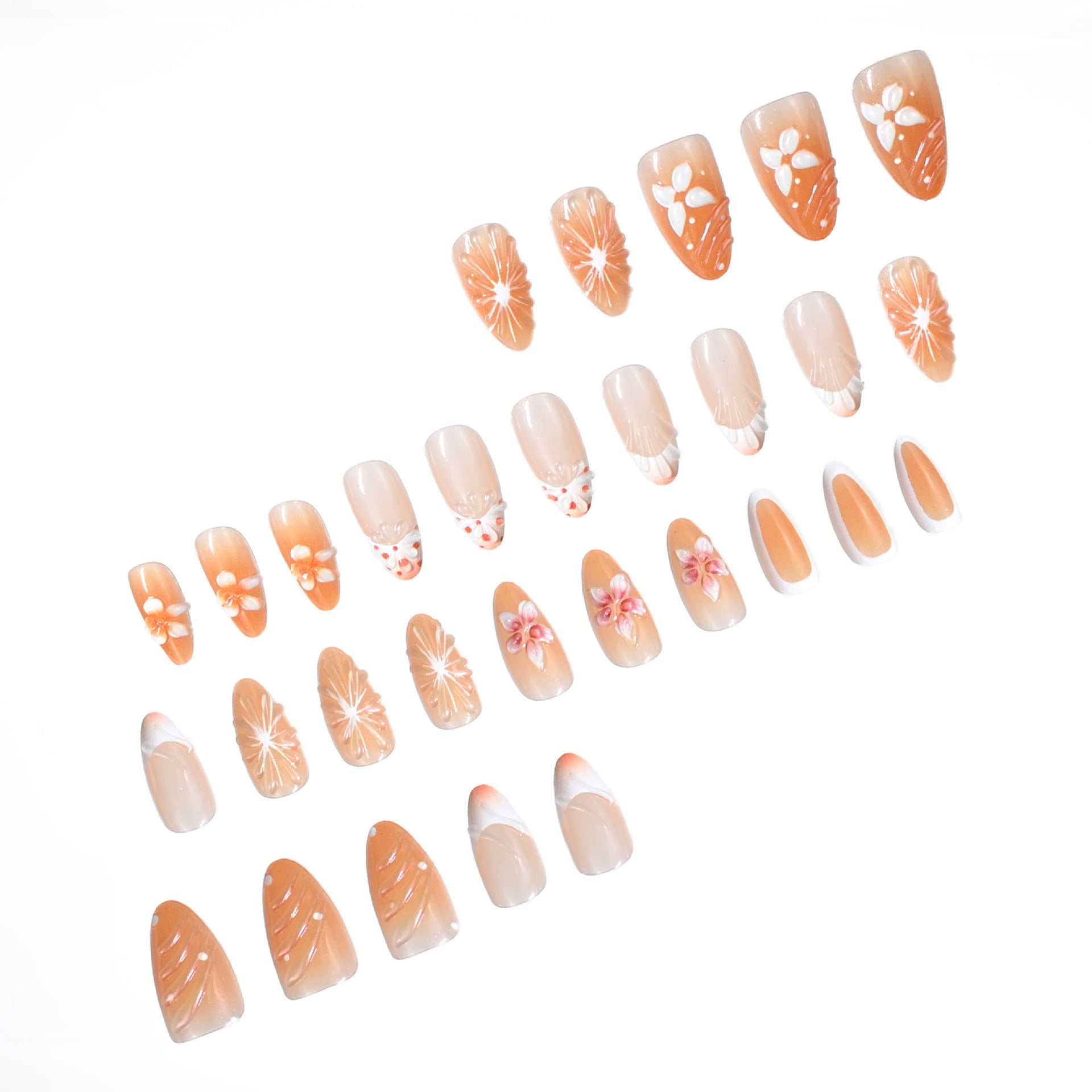 Medium Almond Ombre Gradient & Shell Press-On Nail Set (24 Pieces) – close-up detail
