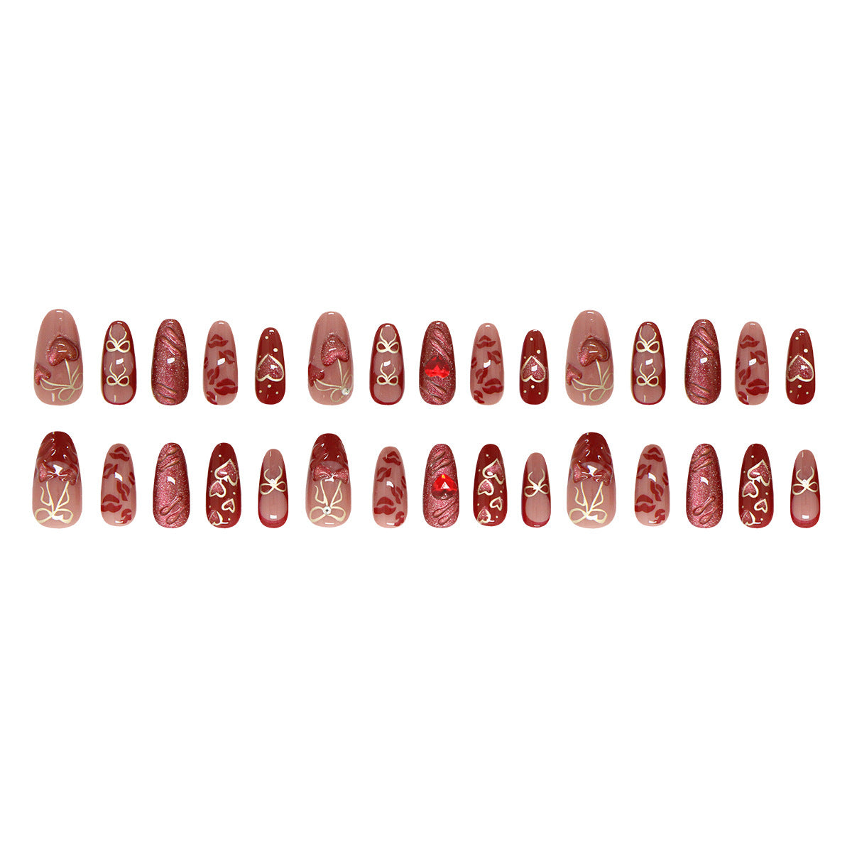 Cat Eye & Heart Cat Eye Press-On Nails, Medium Oval – full set laid out