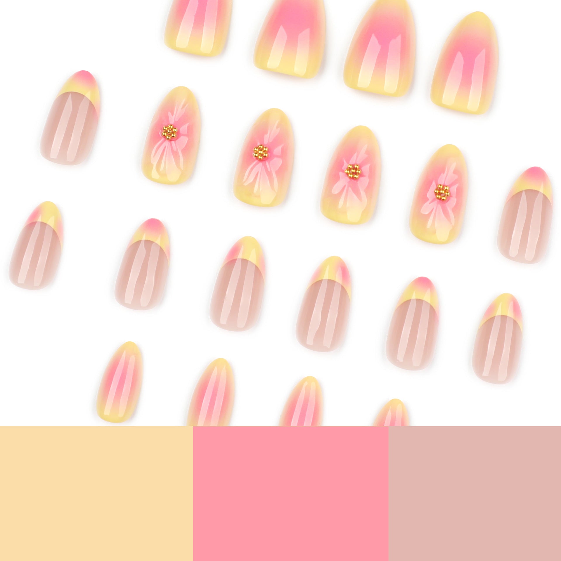 3D Flower & Floral French Nails, Short, 24 Pieces on hand