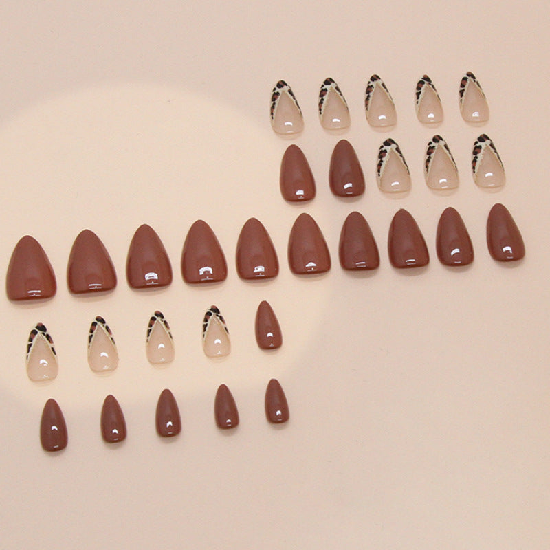 Solid Color & Leopard Print French Nails, 24 Pieces – side angle