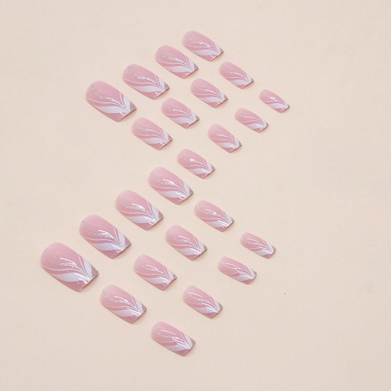 Silver Accent Press-On Nails, Square, 24-Piece Set – side angle