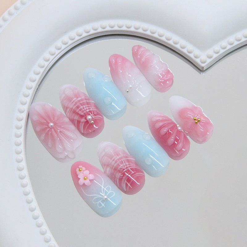 Corrugated Texture & Bowknot Press-On Nails, Medium Almond – side angle