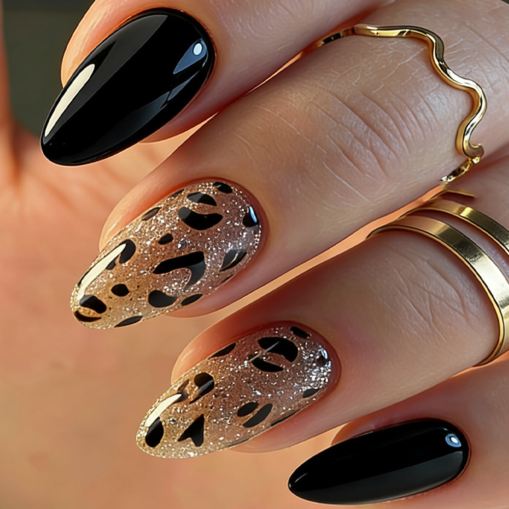 Leopard Print & Glitter Press-On Nail Set (24 Pieces) – front view