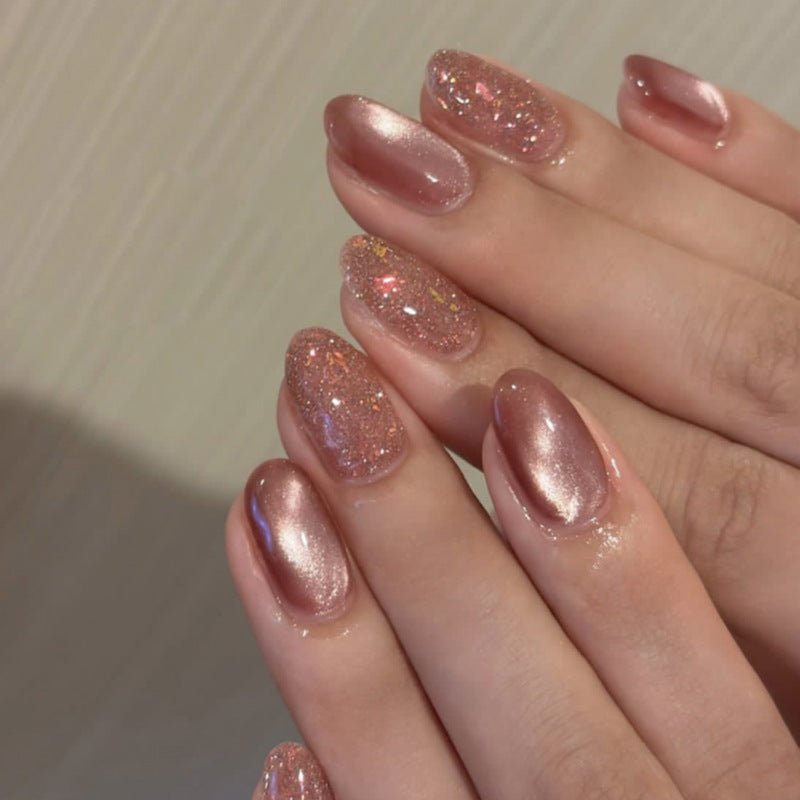 Cat Eye & Glitter Press-On Nails, Short Oval, 24-Piece Set – front view