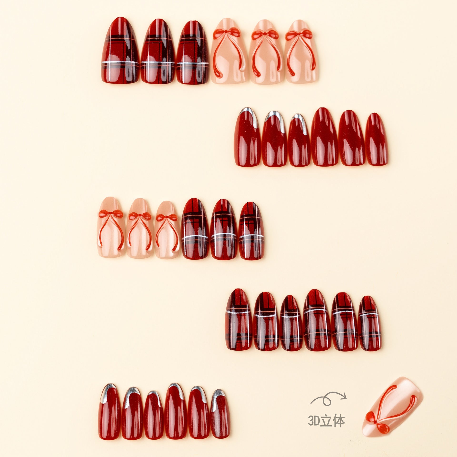 Valentine's Day & Bowknot Press-On Nails, 30-Piece Set – side angle