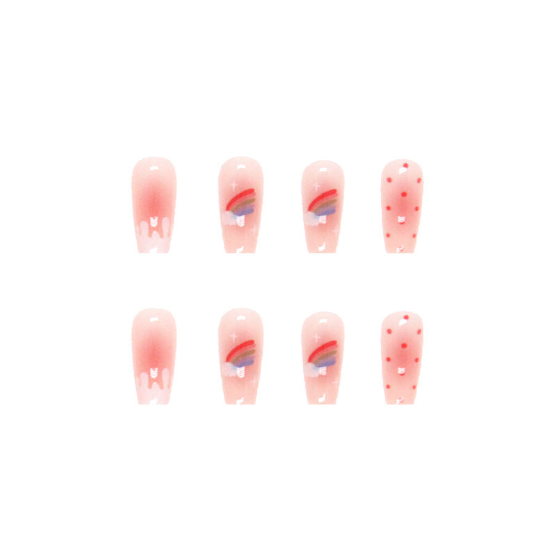 Medium Ballerina Rainbow & Blossom Press-On Nail Set (24 Pieces) – full set laid out