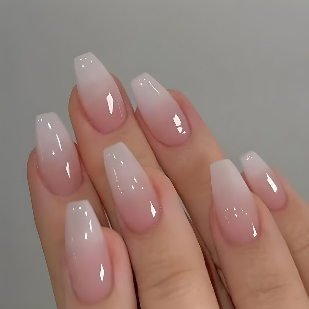 Ice-Clear & Ombre Gradient Press-On Nails – front view
