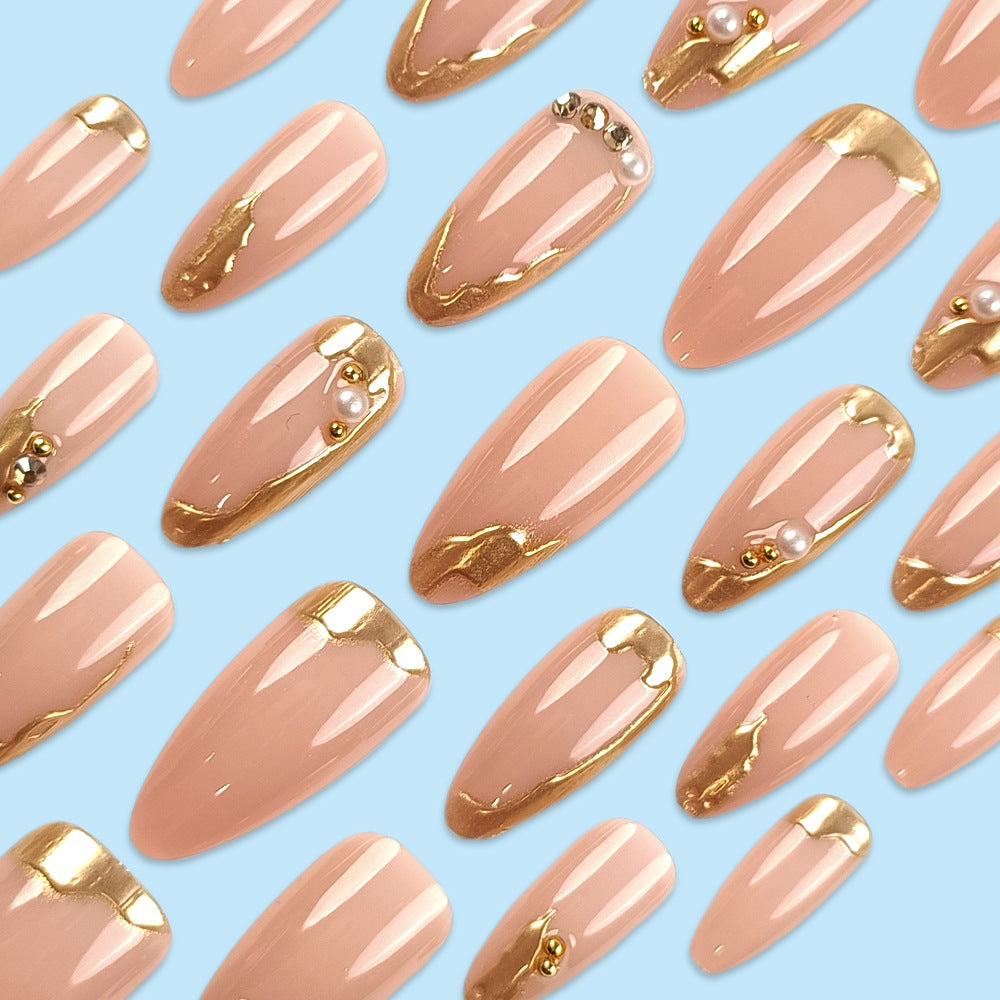 Embossed Texture & Gold-Plated Glitter Nails, 24 Pieces – side angle