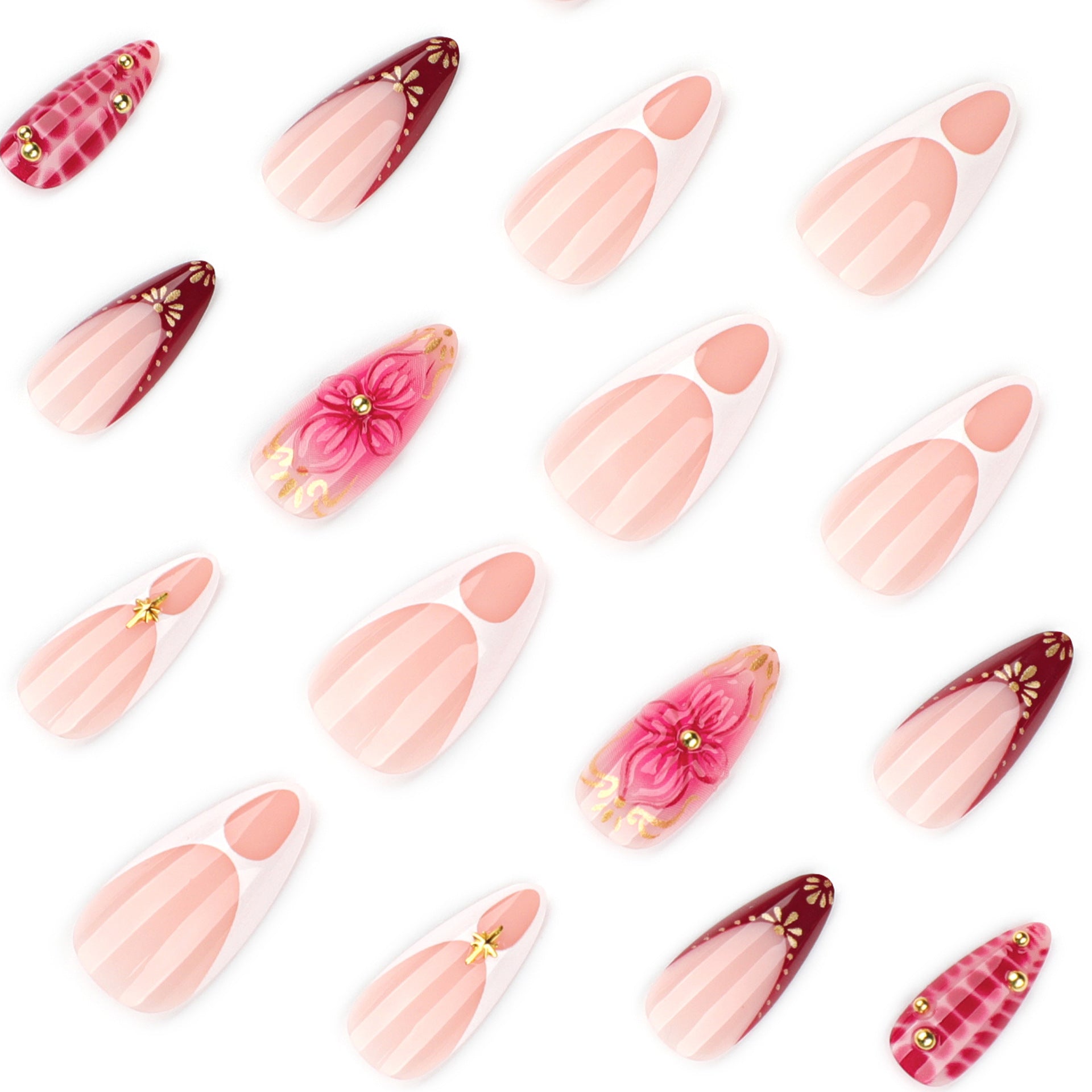 Floral & French Tip Press-On Nail Set (24 Pieces) – side angle